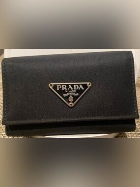 Prada Black Nylon Triangular Logo Compact Keyholder